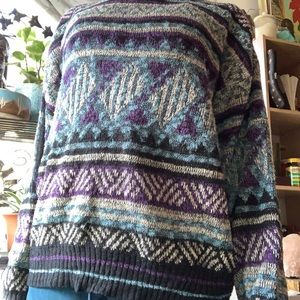 Abstract Blue and Purple Cozy Knit Sweater